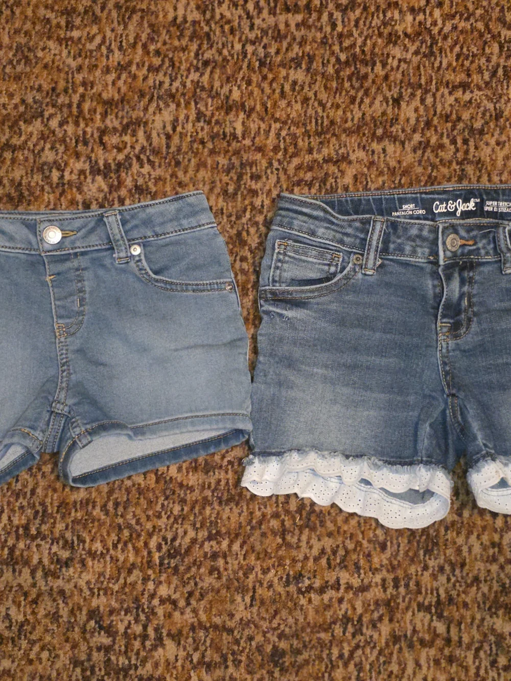 Cat & Jack Denim Shorts Set with Lace Trim - Light & Medium Blue